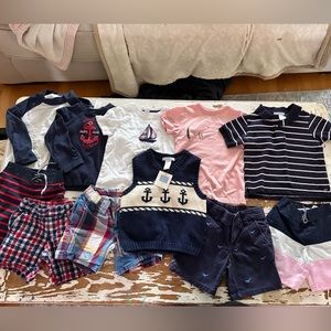 11 piece Janie and Jack boys 2T clothing - 6 shirts 5 shorts- pink navy swim